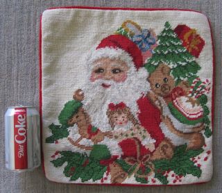 1 Of 2 Vintage Christmas Needlepoint Pillow Sham Santa Claus Xmas 14 " X14 " Tree