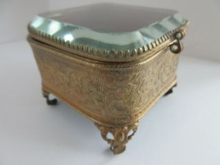 Antique,  French,  ?,  Gilt Beveled Glass Jewelry,  Casket,  Box,  Very Pretty Vanity Box