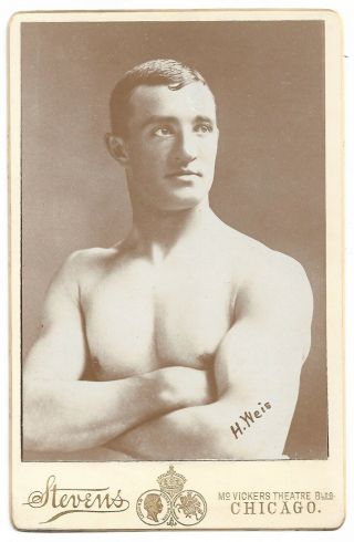 Antique Cabinet Card Photo H.  Weis Shirtless Strongman Stevens Chicago