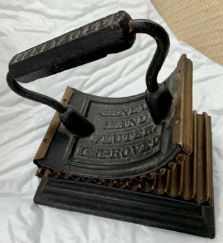 Antique Black Cast Iron Geneva Hand Fluter Fluting Iron Patent 1866 W/ Brass