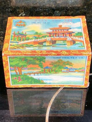 Vintage Ying Mee Tea Co Colorful Art Graphics Chinese Tea Caddie Box With Tea