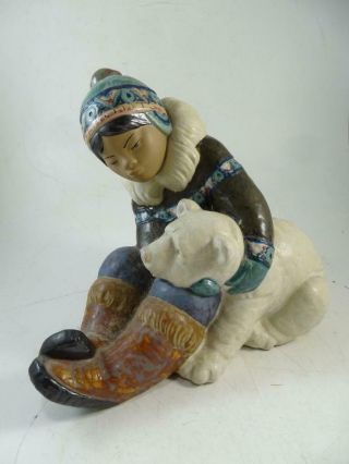 Vintage Lladro Spain Artic Child Polar Bear Figurine Statue 9 " Tall Porcelain