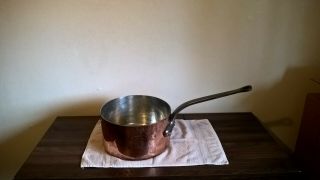 Huge 12 " Sauce Pan Hammered 3mm Copper Gaillard Paris Tin Lined Antique French