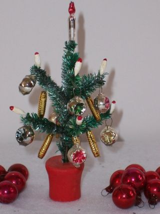 Vintage Japan Feather Chenille Brush Tree & Candles & Mercury Glass Indents 2
