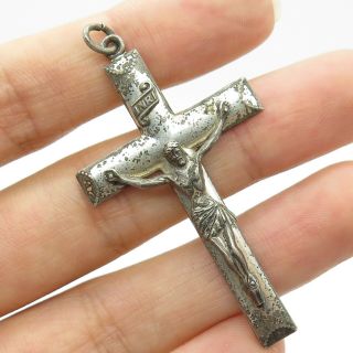 Vtg 925 Sterling Silver Large Religious Crucifix Cross Pendant