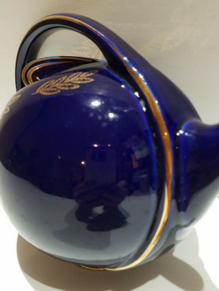 Vintage Hall China 6 Cup " Airflow " Teapot Cobalt Blue W/ Gold Design