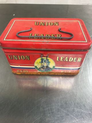 Vintage Union Leader Redi Cut Tobacco Tin/lunch Box •made In Italy