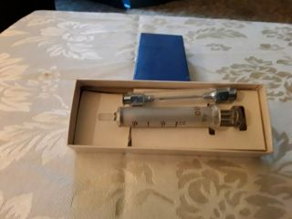 Medical Vintage Premo 2 C.  C.  Glass Syringe 2 Needles : Yale Stainless Kit