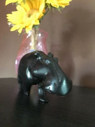 Charming Antique C 1899 African Ebony Hand Carved Wooden Hippopotamus Statue