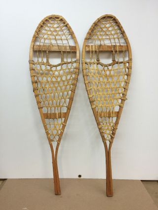 Old Antique Vintage 12 " X 43 " Indian Made Snowshoes For Decor Or Arts And Craft