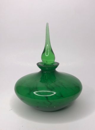 Vintage Green Art Glass Perfume Bottle With Stopper