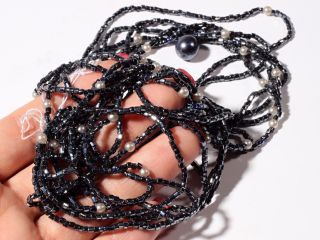 Vintage Czech Hematite Metallic Black Faceted Seed Pearl Glass Beads (1900)