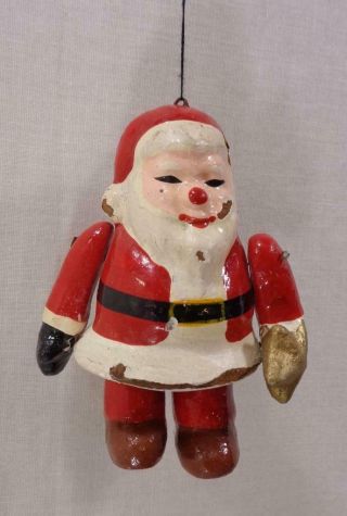 Vtg Antique Carved Wooden Jointed Hand Painted Santa Claus X Mas Ornament