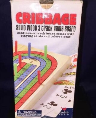 Vtg Cardinal Ind Solid Wood 3 Track Cribbage Board Game With Cards 2006