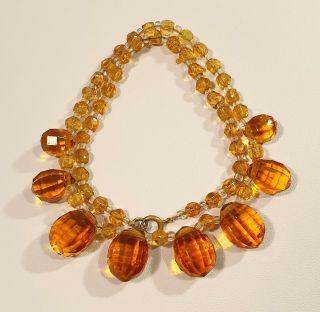 Vintage Art Deco Czech Faceted Cut Amber Glass Bead Choker Necklace