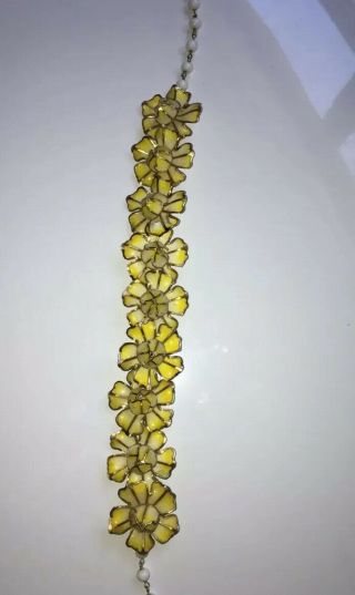 Vintage Coro Yellow Enamel Silver Tone Flower Clover Choker Necklace