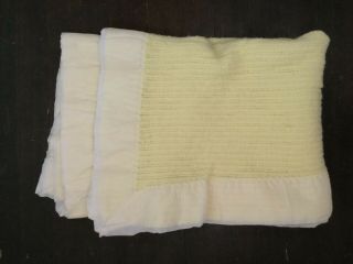 Vtg Baby Blanket Waffle Weave Thermal Nylon Trim Yellow Morgan Carters 36x47