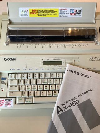 Vintage Brother Ax - 450 Electronic Typewriter With User Guide And Keyboard Cover