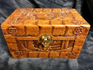 Vintage Chinese Hand Carved Camphor Wood Storage Box C - 1960.
