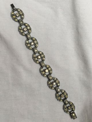 Vintage Art Deco Bracelet 1920s - 1930s Clear Rhinestone Chrome Silver