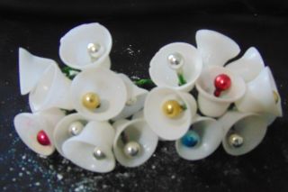 Vtg " Sugar " Bells W/mercury Glass Beads 1 - 1/8 " Christmas Crafts Corsages 21pc