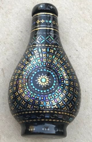 Vintage Chinese Handmade Mother Of Pearl Inlay & Laquer Snuff Bottle