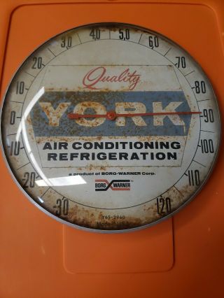 Vintage York/ Birg Warner 12 Round Glass Thermometer Sign Estate L@@k