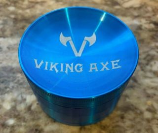 Viking Axe Metal Large Herb & Tobacco Grinder,  Magnetic 4 Piece Blue