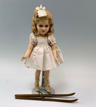 Vintage Madame Alexander 14 " Sonja Henie Doll W/ Ice Skates & Wood Skis