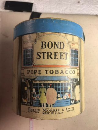 Vintage Round Cardboard Box Bond Street Pipe Tobacco With Tax Stamp Empty