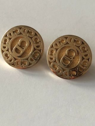 Vintage Christian Dior Cd Logo Gold Plated Clip On Earrings 1