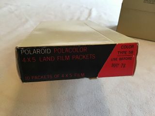 Vintage Nos Polaroid Polacolor 4x5 Land Film Type 58 Box Expired 5/72