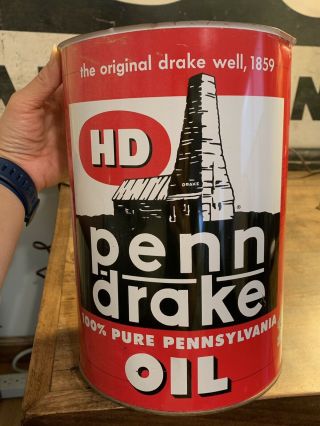 Vintage Penn Drake Hd Pennsylvania Motor Oil 1 Gallon Metal Can Gas Station Sign