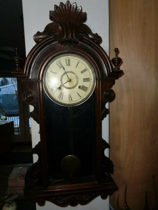 Antique - Ansonia " Queen Mab " Walnut Wall Clock - Ca.  1890 - To Restore - K144