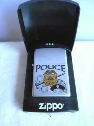 Vintage Zippo Police Lighter W Case Exc Made In Usa No Odors