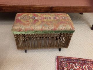 Fabulous Antique Vintage Cast Iron Upholstered Stool Bench With Tassels