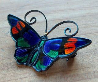 Vintage David Andersen Norway Sterling Silver & Enamel Butterfly Brooch Pin