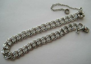 Vintage Sterling Silver Starter Charm Bracelet Double Curb Links 7 " Long 2d