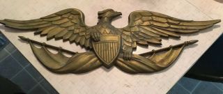 Vintage Sexton 27 " Cast Metal American Eagle Wall Plaque Hanging Gold Color Usa