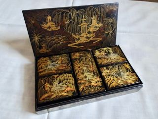 Antique 1800s Chinese Lacquer Gaming Box For Gaming Counters