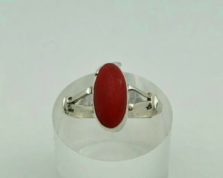 Gorgeous Vintage 800 Solid Silver Coral Tribal Design Cocktail Ring Size N