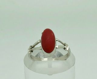 Gorgeous Vintage 800 Solid Silver Coral Tribal Design Cocktail Ring Size N 2