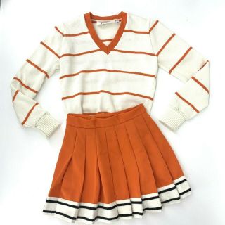 Vintage High School Cheerleader Uniform Outfit Costume Pleated Skirt Sweater