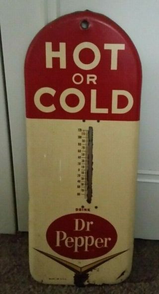Dr.  Pepper Vintage Thermometer Tin Advertising Sign Tombstone Style 16 " X 6 1/2 "