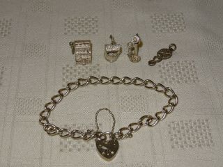 Vintage Sterling Silver 7 " Charm Bracelet - 4 Charms - 17.  59g