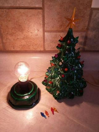 Vintage Holland Mold 12 inch Green Ceramic Christmas Tree Lighted Star Holiday 3