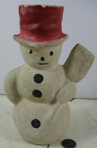 Vintage Composition Christmas Snowman 7” Tall