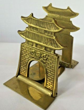 Vintage Korean Brass Pagoda Namdai - Moon South Gate Bookends 1958 W/ Box