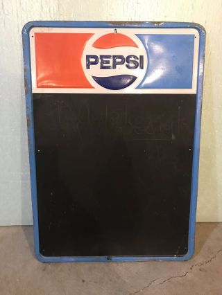 Vintage 1970s Pepsi Blue Tin Soda Display Advertising Chalkboard Sign