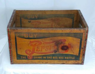 Vintage 5 Cent Pepsi Cola Wood Bottle Soda Crate Box Estate Find 1940 
